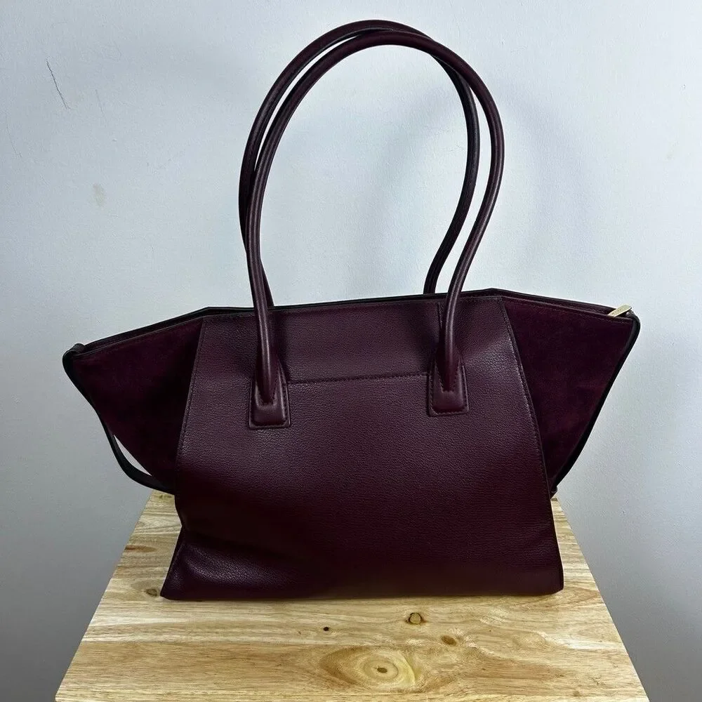 Michael Kors Tote Bag Womens Burgundy Pebbled Leather Suede Gold Hardware